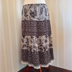 Vintage 90s/Y2K Boho Silk Midi Skirt L